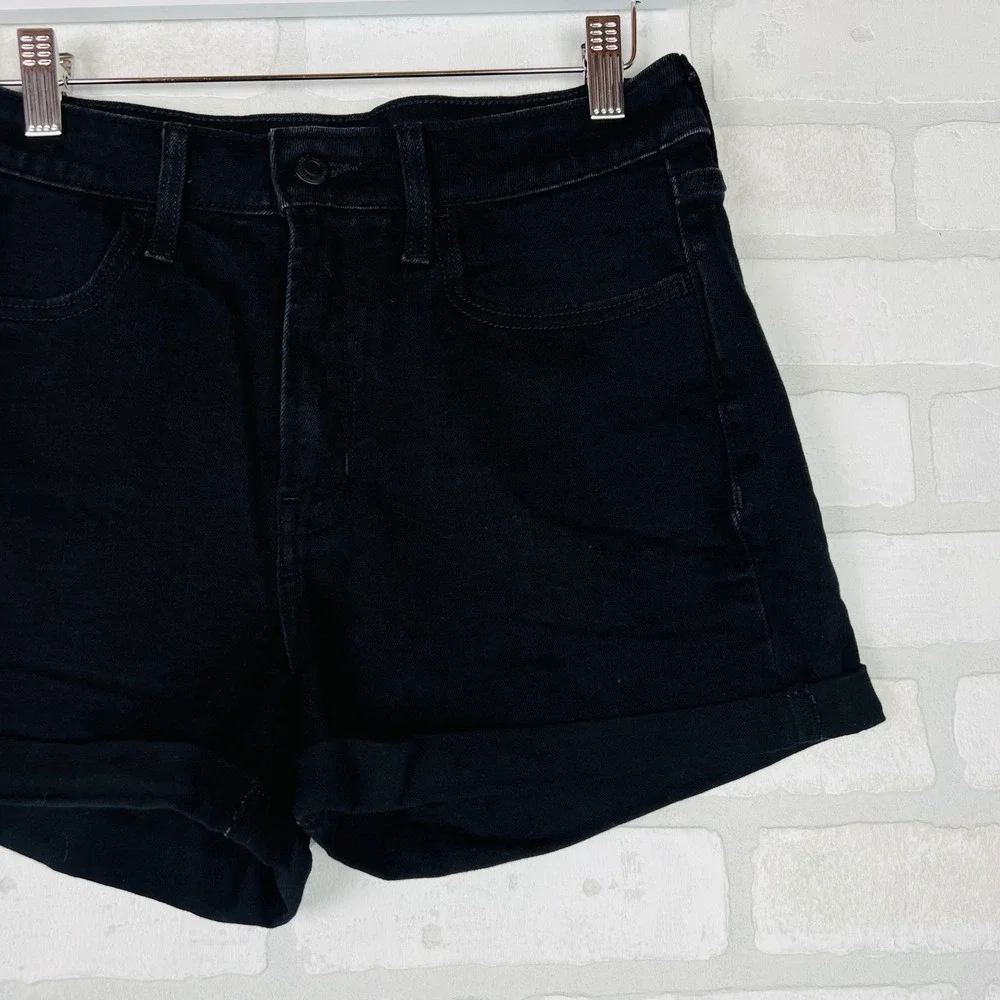 Old Navy Women's High Waisted Black Denim‎ Cuffed Jean Shorts Dark Wash Size 4